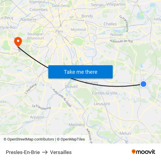Presles-En-Brie to Versailles map