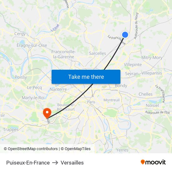 Puiseux-En-France to Versailles map