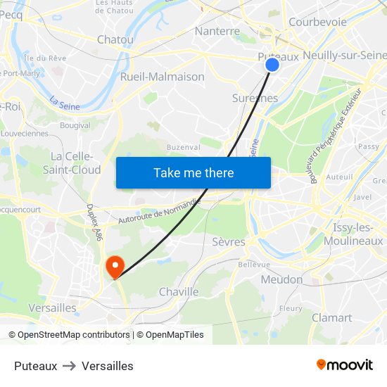 Puteaux to Versailles map