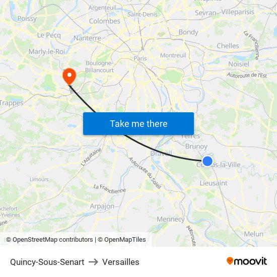 Quincy-Sous-Senart to Versailles map