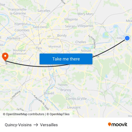 Quincy-Voisins to Versailles map