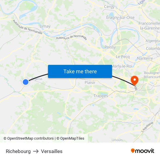 Richebourg to Versailles map