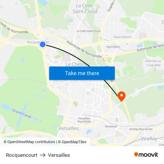 Rocquencourt to Versailles map