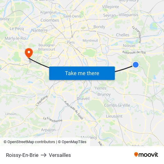 Roissy-En-Brie to Versailles map