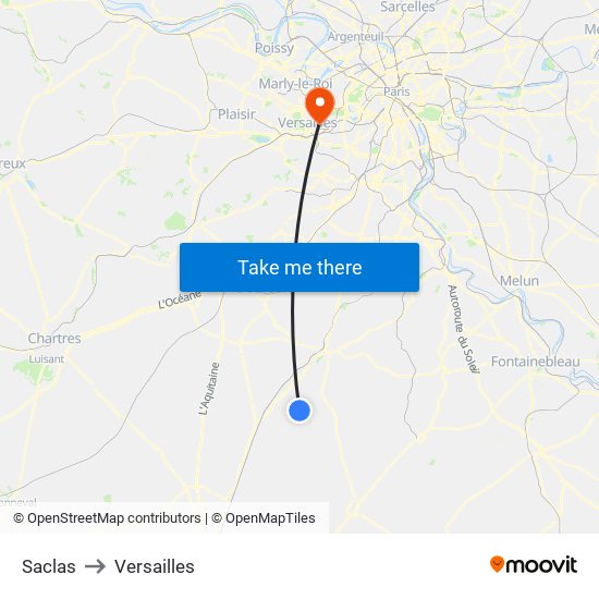 Saclas to Versailles map