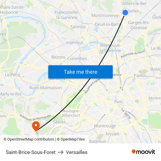 Saint-Brice-Sous-Foret to Versailles map