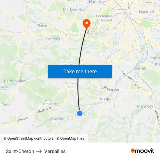 Saint-Cheron to Versailles map