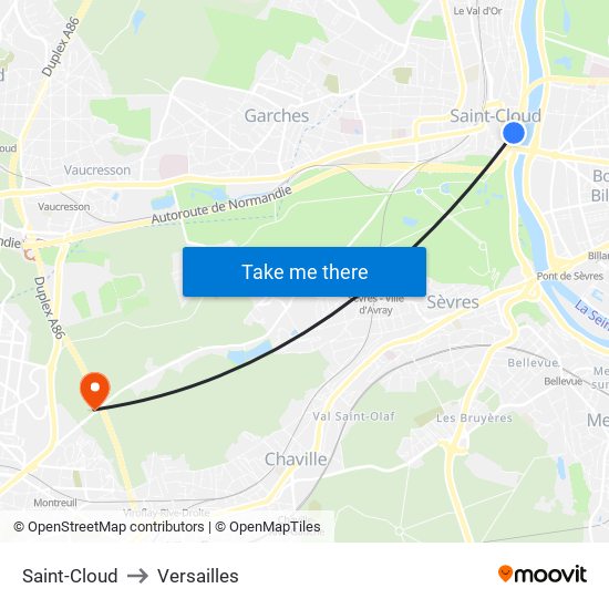 Saint-Cloud to Versailles map