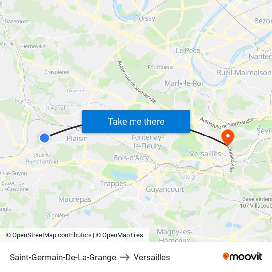 Saint-Germain-De-La-Grange to Versailles map