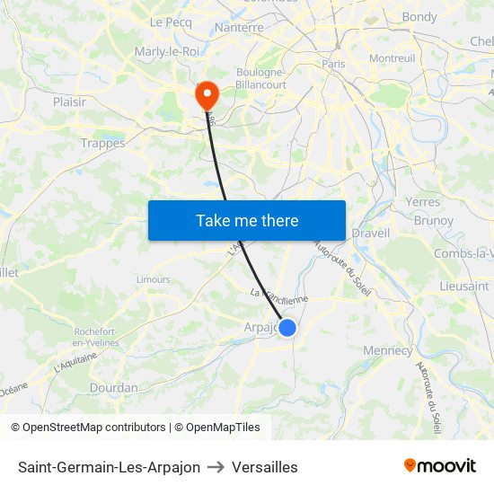 Saint-Germain-Les-Arpajon to Versailles map