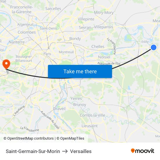Saint-Germain-Sur-Morin to Versailles map