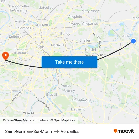 Saint-Germain-Sur-Morin to Versailles map