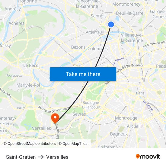 Saint-Gratien to Versailles map