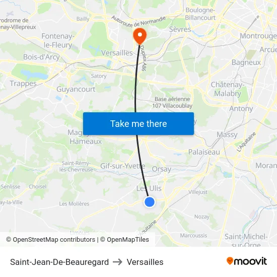 Saint-Jean-De-Beauregard to Versailles map