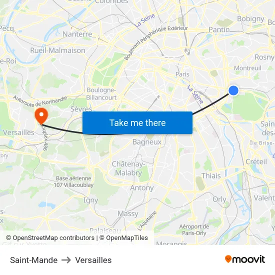 Saint-Mande to Versailles map