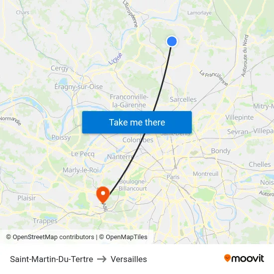 Saint-Martin-Du-Tertre to Versailles map