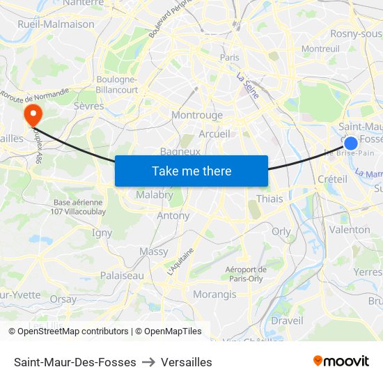 Saint-Maur-Des-Fosses to Versailles map