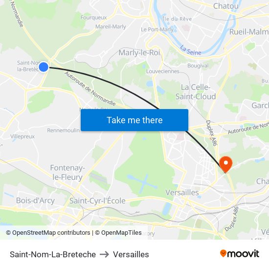 Saint-Nom-La-Breteche to Versailles map