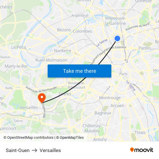 Saint-Ouen to Versailles map