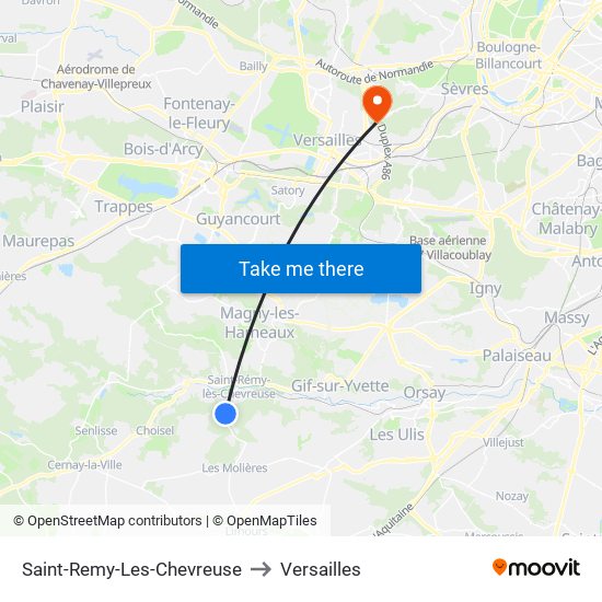 Saint-Remy-Les-Chevreuse to Versailles map
