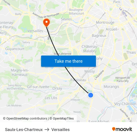 Saulx-Les-Chartreux to Versailles map