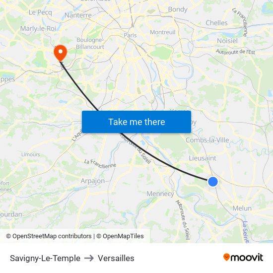 Savigny-Le-Temple to Versailles map