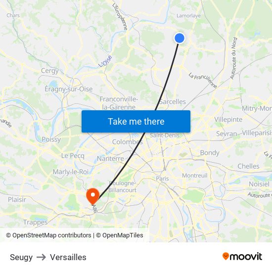 Seugy to Versailles map