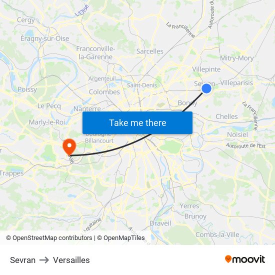 Sevran to Versailles map