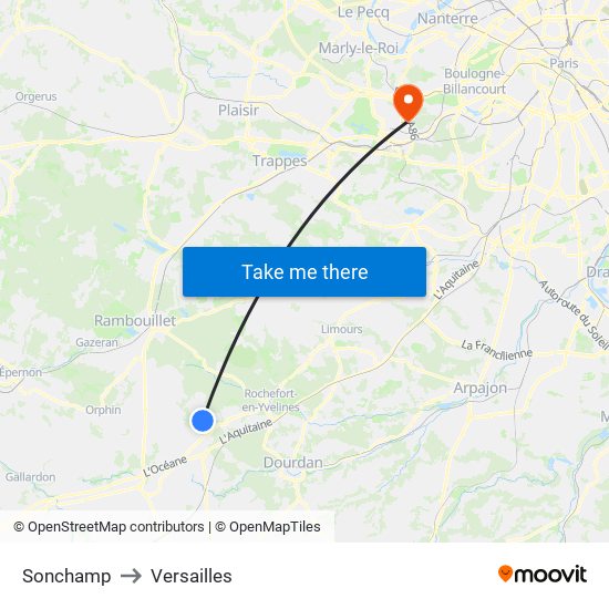 Sonchamp to Versailles map