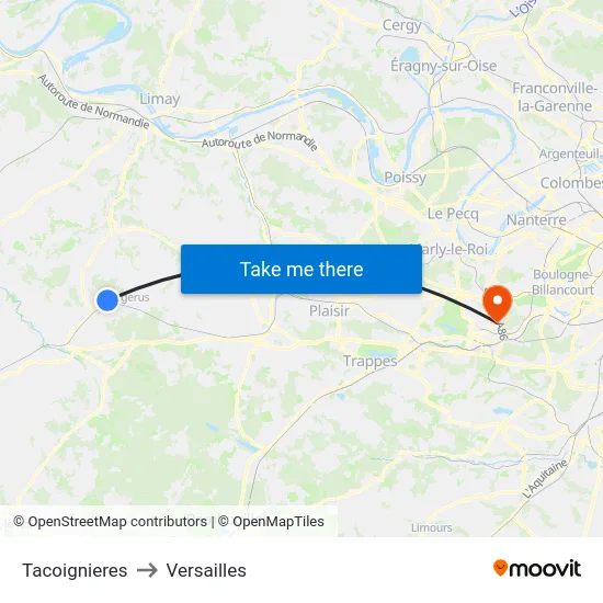 Tacoignieres to Versailles map