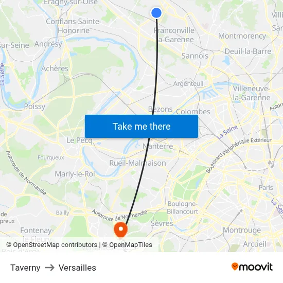Taverny to Versailles map