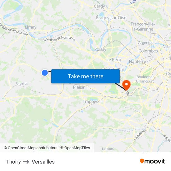 Thoiry to Versailles map