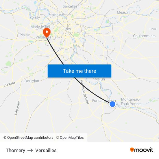 Thomery to Versailles map