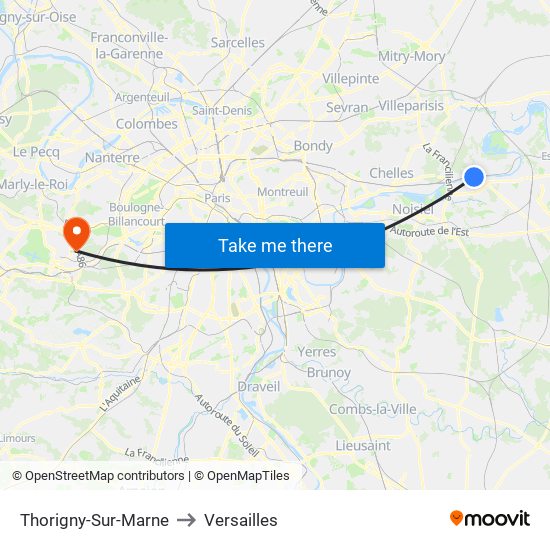Thorigny-Sur-Marne to Versailles map