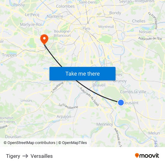 Tigery to Versailles map