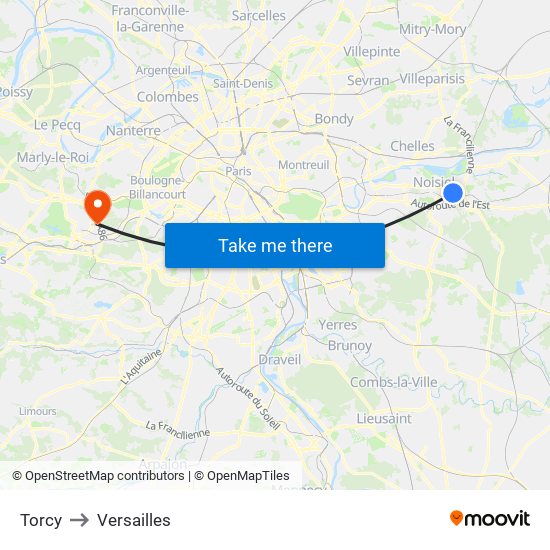 Torcy to Versailles map