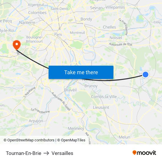 Tournan-En-Brie to Versailles map