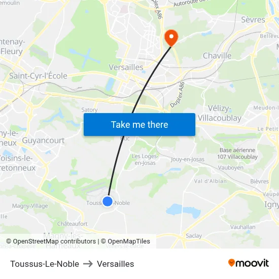 Toussus-Le-Noble to Versailles map