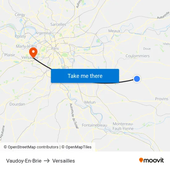 Vaudoy-En-Brie to Versailles map