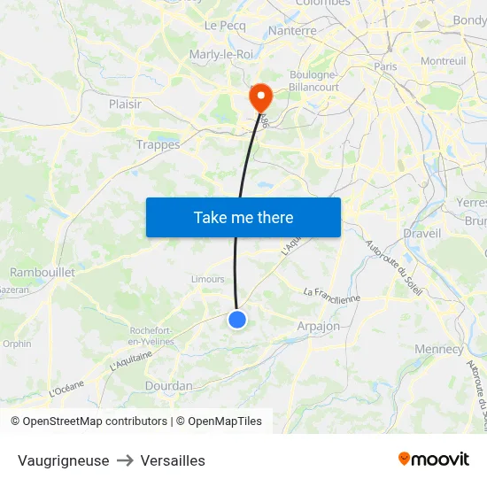 Vaugrigneuse to Versailles map