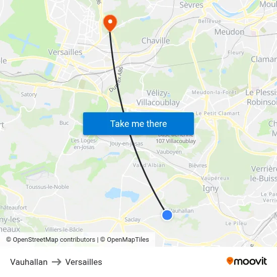 Vauhallan to Versailles map