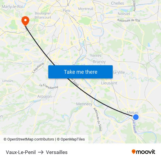 Vaux-Le-Penil to Versailles map