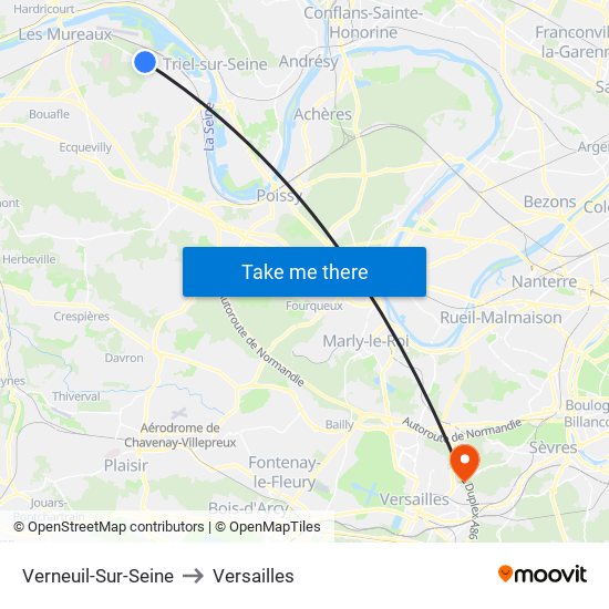Verneuil-Sur-Seine to Versailles map