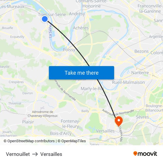 Vernouillet to Versailles map