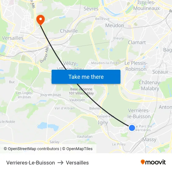 Verrieres-Le-Buisson to Versailles map