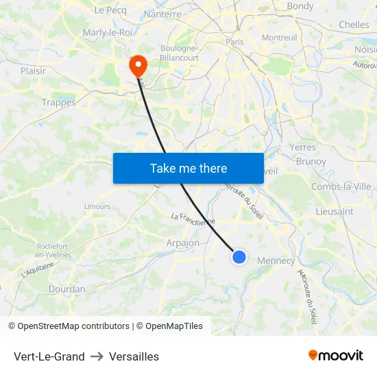 Vert-Le-Grand to Versailles map
