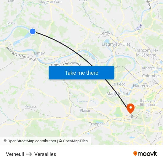 Vetheuil to Versailles map