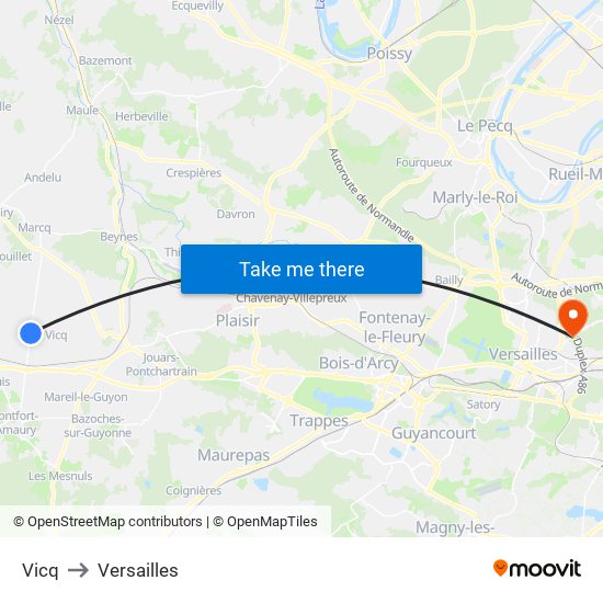 Vicq to Versailles map