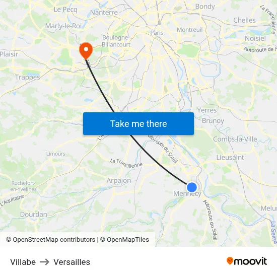 Villabe to Versailles map