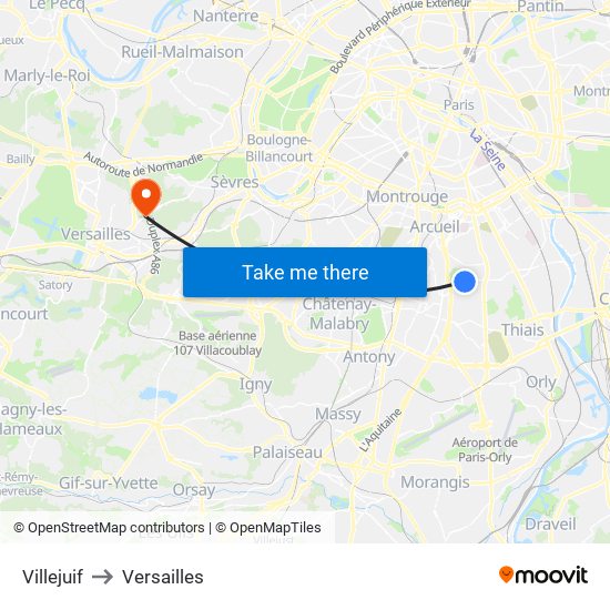 Villejuif to Versailles map